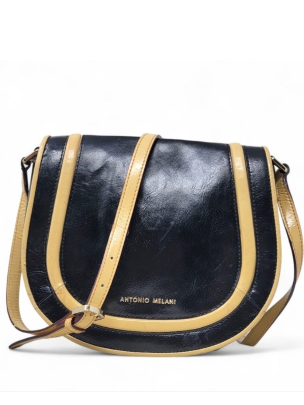 Antonio Melani Black Vintage  Leather Saddle Bag